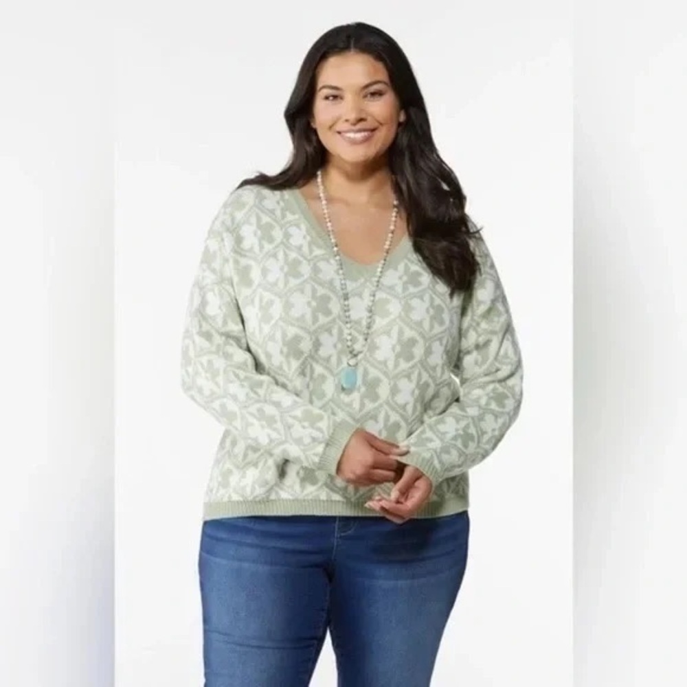 Plus Size Floral Jacquard Sweater Various Sizes Available